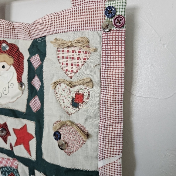 Rustic Christmas Festive Patchwork Wall Hanging Scroll Country Santa Stocking - Picture 5 of 7